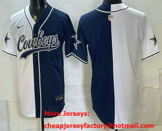 Men's Dallas Cowboys Blank White Navy Split Stitched Jersey