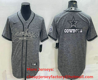 Men's Dallas Cowboys Grey Gridiron Team Big Logo Cool Base Stitched Baseball Jersey