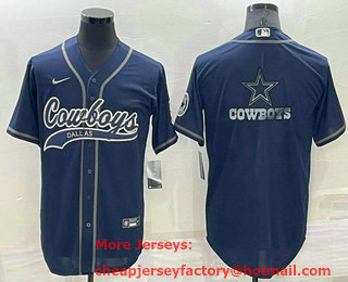 Men's Dallas Cowboys Navy Blue Team Big Logo With Patch Cool Base Stitched Baseball Jersey