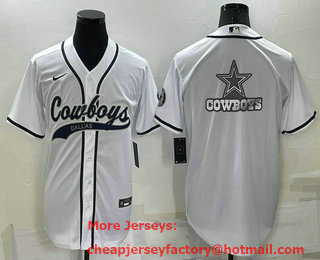 Men's Dallas Cowboys White Team Big Logo With Patch Cool Base Stitched Baseball Jersey