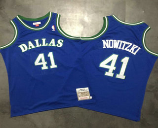 Men's Dallas Mavericks #41 Dirk Nowitzki 1998-99 Light Blue Hardwood Classics Soul AU Throwback Jersey
