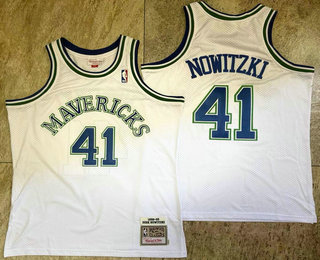 Men's Dallas Mavericks #41 Dirk Nowitzki 1998-99 White Hardwood Classics Soul AU Throwback Jersey
