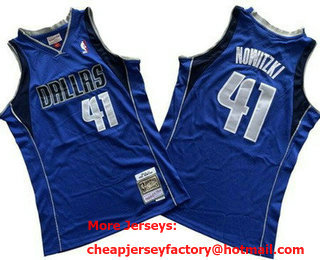 Men's Dallas Mavericks #41 Dirk Nowitzki Blue 2010 Throwback Swingman Jersey