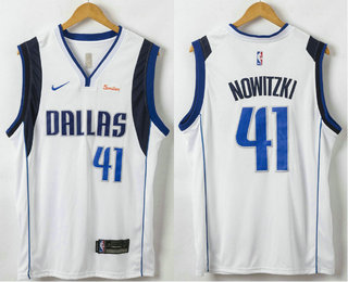 Men's Dallas Mavericks #41 Dirk Nowitzki New White 2019 NBA Swingman Stitched NBA Jersey With The Sponsor Logo