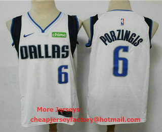 Men's Dallas Mavericks #6 Kristaps Porzingis White 2020 NBA Swingman Stitched NBA Jersey With NEW Sponsor Logo