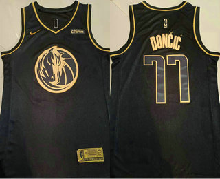 Men's Dallas Mavericks #77 Luka Doncic Black Golden Edition Nike Swingman Jersey With Sponsor
