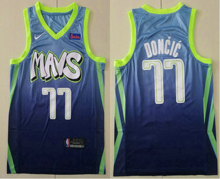 Men's Dallas Mavericks #77 Luka Doncic Blue 2020 Nike City Edition Swingman Jersey With The Sponsor Logo