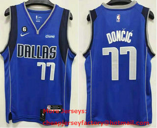 Men's Dallas Mavericks #77 Luka Doncic Blue 6 Patch Stitched Jersey