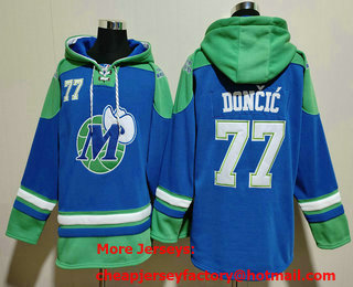 Men's Dallas Mavericks #77 Luka Doncic Blue Ageless Must Have Lace Up Pullover Hoodie