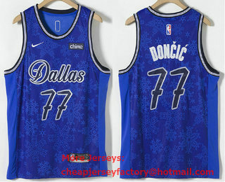 Men's Dallas Mavericks #77 Luka Doncic Blue Nike 2020 Swingman Stitched Fashion Jersey With Sponsor Logo