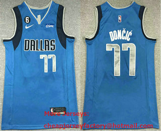 Men's Dallas Mavericks #77 Luka Doncic Blue With 6 Patch Stitched Jersey With Sponsor