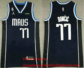 Men's Dallas Mavericks #77 Luka Doncic Navy 6 Patch 2022 Statement Icon Sponsor Swingman Jersey