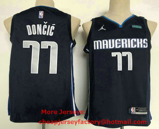 Men's Dallas Mavericks #77 Luka Doncic Navy Blue Brand Jordan 2020 Swingman Stitched NBA Jersey With Sponsor Logo
