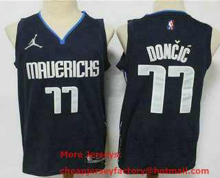 Men's Dallas Mavericks #77 Luka Doncic Navy Blue Brand Jordan 75th Anniversary Diamond 2021 Stitched Jersey