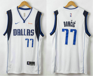 Men's Dallas Mavericks #77 Luka Doncic New White 2019 NBA Swingman Stitched NBA Jersey With The Sponsor Logo