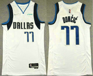 Men's Dallas Mavericks #77 Luka Doncic White 75th Anniversary Diamond 2021 Stitched Jersey With Sponsor