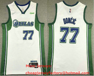 Men's Dallas Mavericks #77 Luka Doncic White Nike Diamond 2022 City Edition Swingman Stitched Jersey With Sponsor