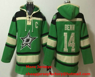Men's Dallas Stars #14 Jamie Benn Green Lace Up Pullover Hoodie