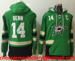 Men's Dallas Stars #14 Jamie Benn NEW Green Pocket Stitched NHL Old Time Hockey Hoodie