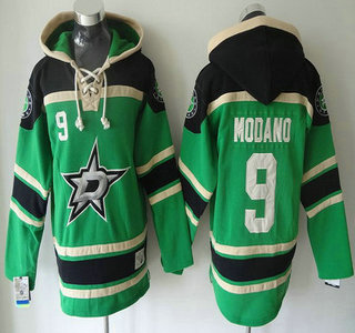 Men's Dallas Stars #9 Mike Modano Old Time Hockey Home Green Hoody