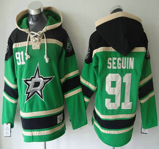 Men's Dallas Stars #91 Tyler Seguin Old Time Hockey Home Green Hoody