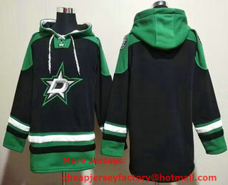 Men's Dallas Stars Blank Black Green Lace Up Pullover Hoodie