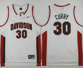 Men's Davidson Wildcats #30 Stephen Curry White Basketball Stitched Jersey