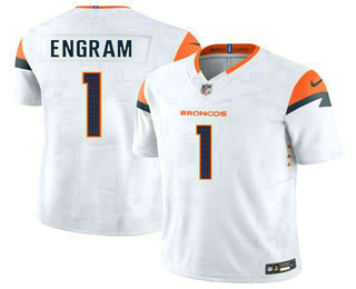 Men's Denver Broncos #1 Evan Engram White FUSE Vapor Limited Stitched Jersey
