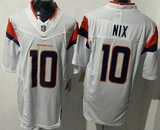 Men's Denver Broncos #10 Bo Nix Limited White FUSE Vapor Jersey