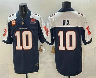 Men's Denver Broncos #10 Bo Nix Navy FUSE 3X Champions Patch Patch Vapor Limited Stitched Jersey
