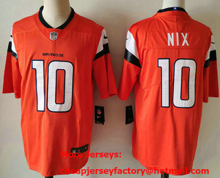 Men's Denver Broncos #10 Bo Nix Orange 2024 Vapor Limited Stitched Jersey