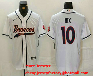 Men's Denver Broncos #10 Bo Nix White Cool Base Stitched Baseball Jersey
