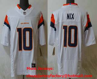 Men's Denver Broncos #10 Bo Nix White Limited White 2024 FUSE Vapor Jersey