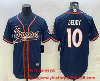 Men's Denver Broncos #10 Jerry Jeudy Navy  Blue Stitched Cool Base Nike Baseball Jersey