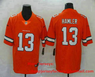 Men's Denver Broncos #13 KJ Hamler Orange 2020 Color Rush Stitched NFL Nike Limited Jersey