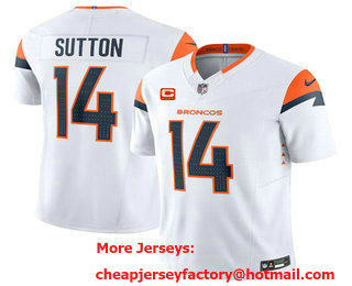 Men's Denver Broncos #14 Courtland Sutton White 2024 FUSE C Patch Vapor Limited Stitched Jersey