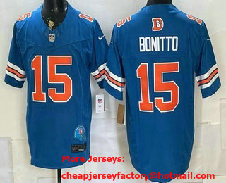 Men's Denver Broncos #15 Nik Bonitto Limited Blue Throwback FUSE Vapor Jersey