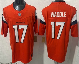 Men's Denver Broncos #17 Jaylen Waddle Limited Orange FUSE Vapor Jersey