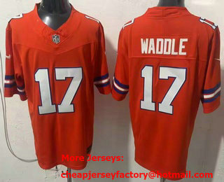 Men's Denver Broncos #17 Jaylen Waddle Limited Orange Throwback FUSE Vapor Jersey