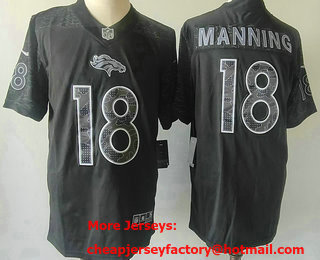 Men's Denver Broncos #18 Peyton Manning Black Reflective Limited Stitched Football Jersey