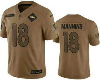 Men's Denver Broncos #18 Peyton Manning Limited Brown 2023 Salute To Service Jersey