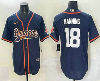 Men's Denver Broncos #18 Peyton Manning Navy Cool Base Stitched Baseball Jersey