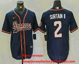 Men's Denver Broncos #2 Pat Surtain II Navy Cool Base Stitched Baseball Jersey