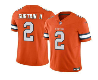 Men's Denver Broncos #2 Pat Surtain II Orange 2023 FUSE Vapor Stitched Jersey