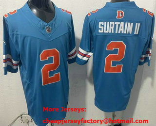 Men's Denver Broncos #2 Patrick Surtain II Limited Blue Throwback FUSE Vapor Jersey