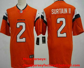 Men's Denver Broncos #2 Patrick Surtain II Limited Orange 2024 Vapor Jersey