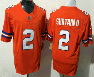 Men's Denver Broncos #2 Patrick Surtain II Limited Orange Throwback FUSE Vapor Jersey