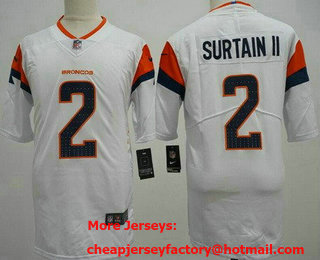Men's Denver Broncos #2 Patrick Surtain II Limited White 2024 Vapor Jersey