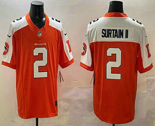 Men's Denver Broncos #2 Patrick Surtain II Orange Thanksgiving FUSE Vapor Jersey
