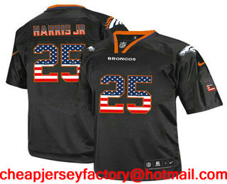 Men's Denver Broncos #25 Chris Harris Jr Black USA Flag Fashion Stitched NFL Nike Elite Jersey